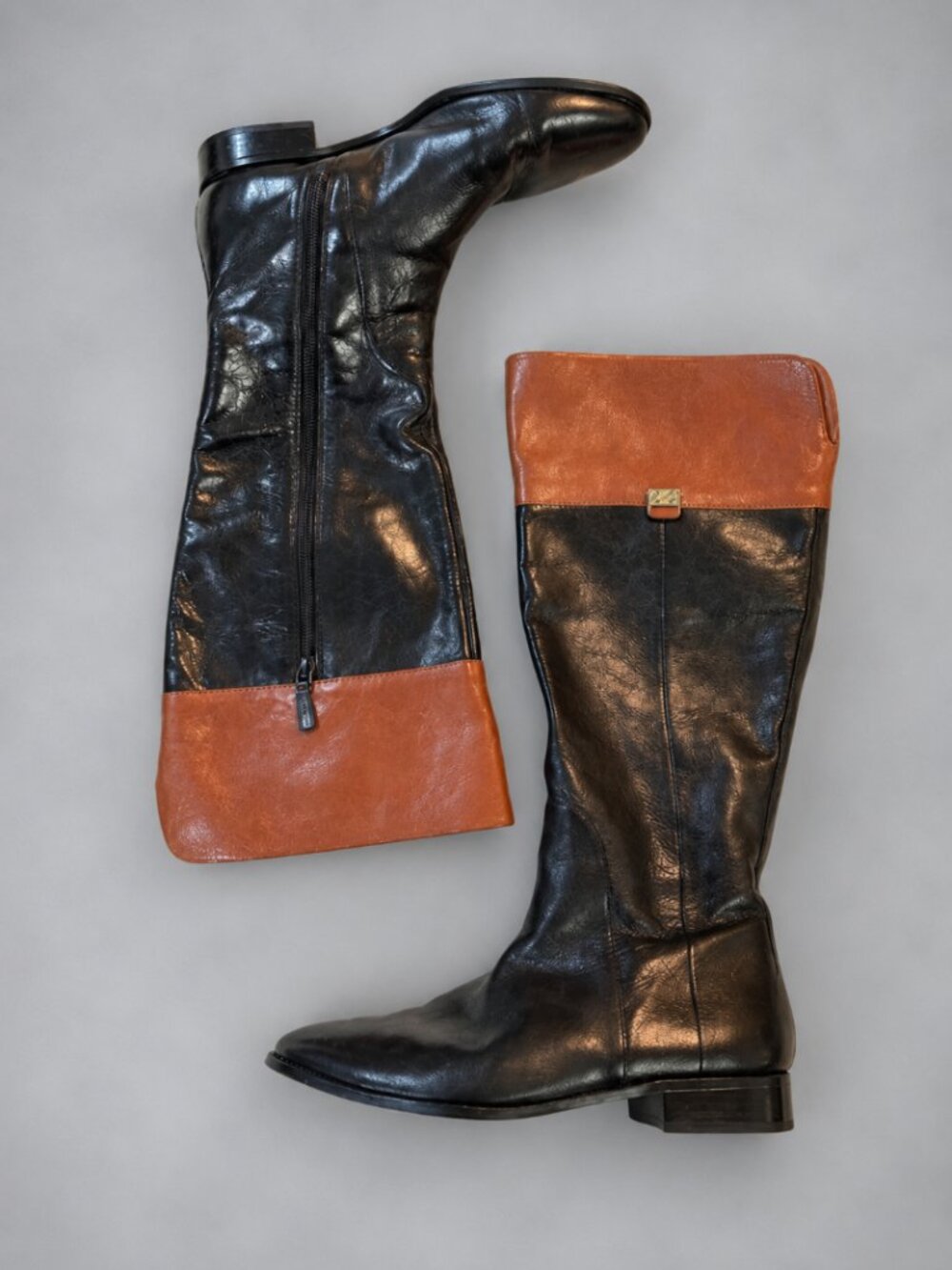 Cole Haan Walden Black Brown Leather Knee High Riding Boots Size 7